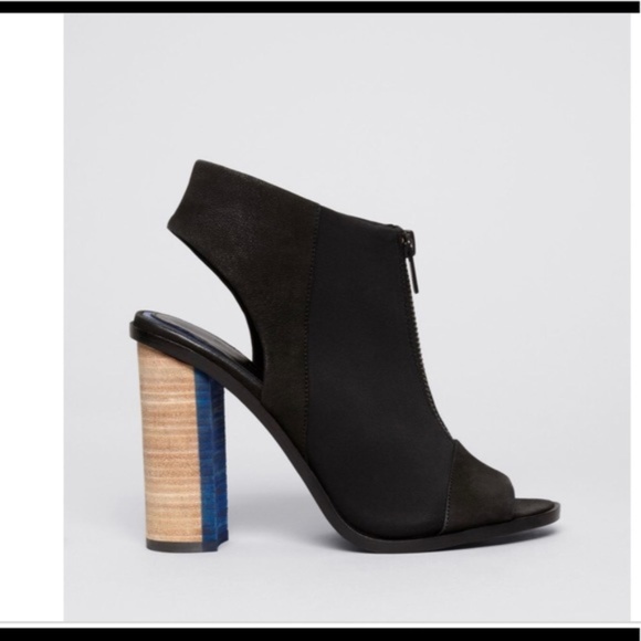 Elie Tahari neoprene zip front stacked wooden heel peep toe ankle bootie sandal - Picture 1 of 6
